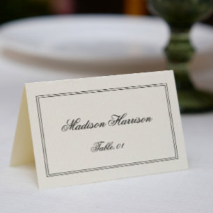 Old Money Black and White Wedding Place Card DIY