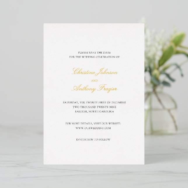 Old Money Black and White Wedding Save the Date Foil Invitation (Standing Front)