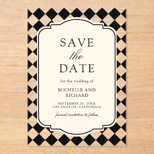 Old Money Black Checkered Wedding Save the Date