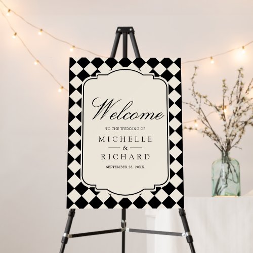 Old Money Black Checkered Wedding Welcome Sign