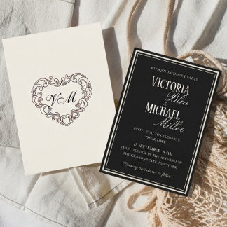Old Money Black & Ivory Classy Wedding Invitation