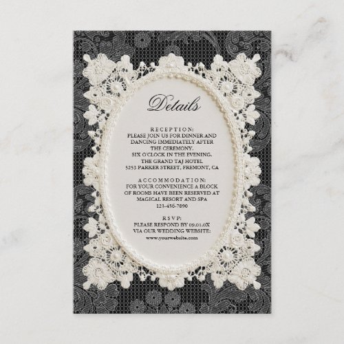 Old Money Black Ivory Doily Lace Wedding Details Enclosure Card