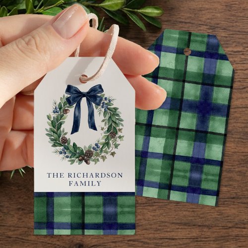 Old Money Black Watch Tartan Wreath Christmas Gift Tags