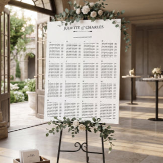 Old Money Black & White Alphabetical Seating Chart