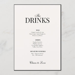 Old Money Black & White Wedding Drink Menu