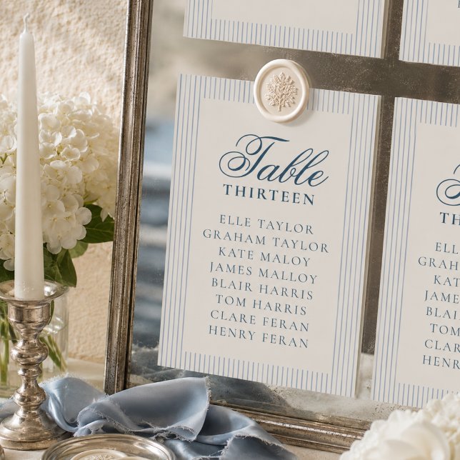 Old Money Blue Stripe Wedding Seating Chart Table Number (Old Money Blue Stripe Wedding Seating Chart Table Number)