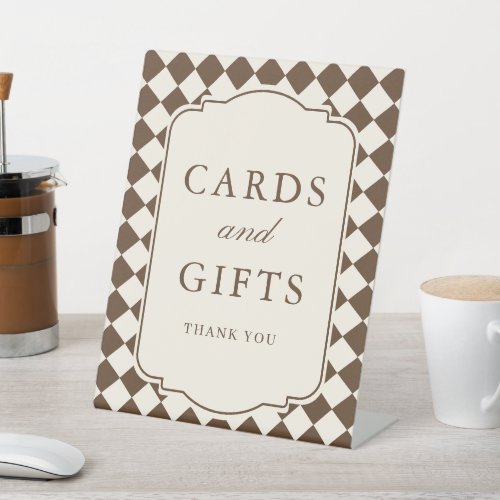 Old Money Brown Checkered Wedding Cards & Gifts Pedestal Sign