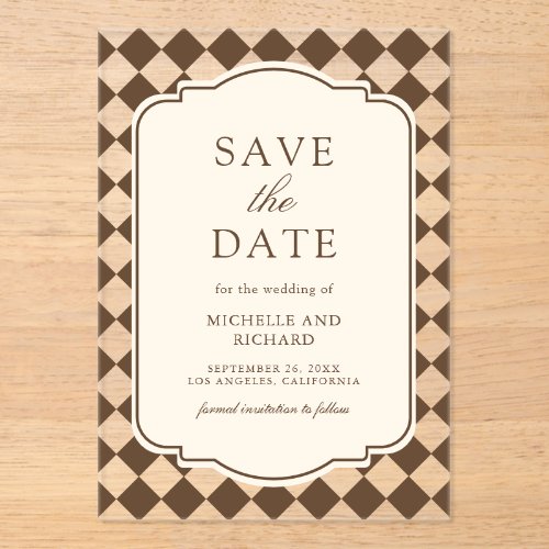 Old Money Brown Checkered Wedding Save the Date