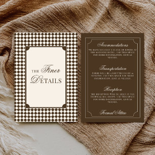 Old Money Brown Ivory Checkered Wedding Details Enclosure Card