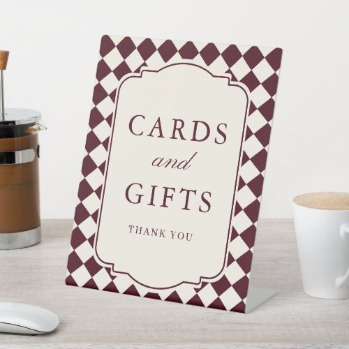 Old Money Burgundy Checkered Wedding Cards & Gifts Pedestal Sign