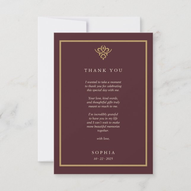 Old Money Burgundy Flat Thank You Card (Front)