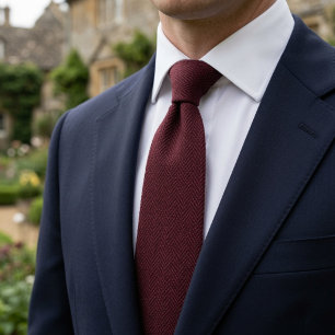 Old Money Burgundy Red Herringbone Tweed Fabric Neck Tie
