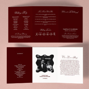 Old Money Burgundy Wedding Ceremony Tri-Fold Program