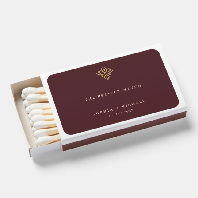 Old Money Burgundy Wedding Matchboxes (Front Open)