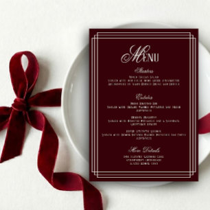 Old Money Burgundy Wedding Menu  Card