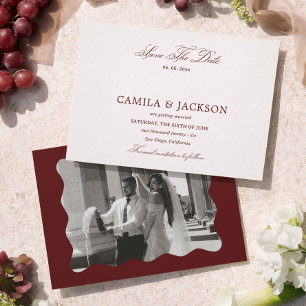 Old Money Burgundy Wedding Save the Date Photo Invitation