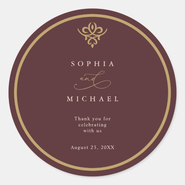 Old Money Burgundy Wedding Sticker (Front)