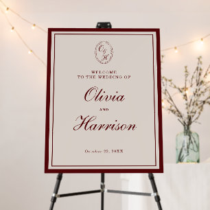 Old Money Burgundy Wedding Welcome Foam Board