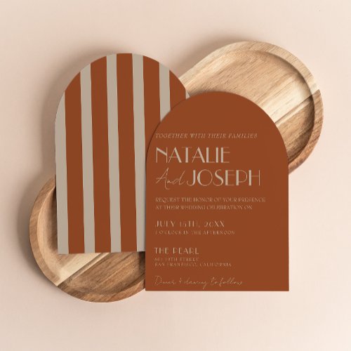 Old Money Burnt Orange Gold Arched Wedding  Invitation
