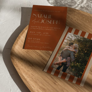Old Money Burnt Orange Gold Photo Wedding  Invitation