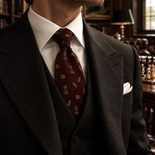 Old Money Chess Rook Bishop Pawn Burgundy Neck Tie