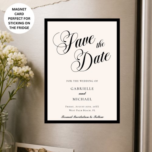 Old Money Chic Black Ivory Wedding Save the Date Magnetic Invitation