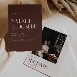 Old Money Chocolate Brown Retro Photo Wedding  Save The Date