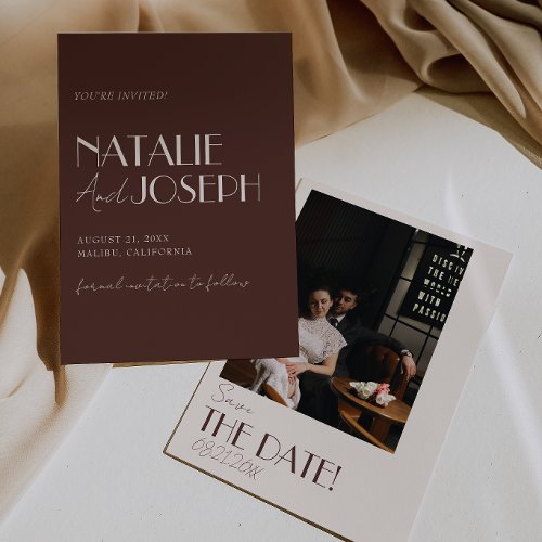 Old Money Chocolate Brown Retro Photo Wedding Save The Date