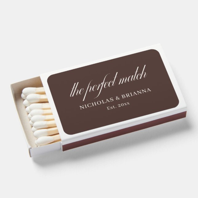 Old Money Chocolate Brown Wedding Matchboxes (Front Open)