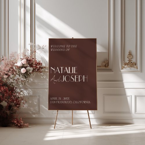 Old Money Chocolate Brown Wedding Welcome Sign