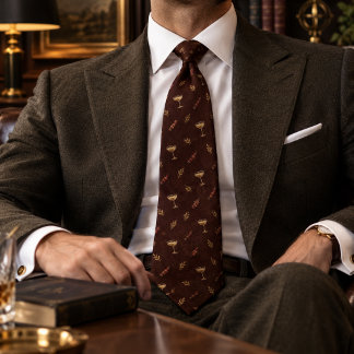 Old Money Cigar Champagne Coupe Toast Brown Neck Tie
