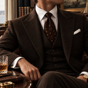 Old Money Cigar Tobacco Leaf Study Brown Neck Tie