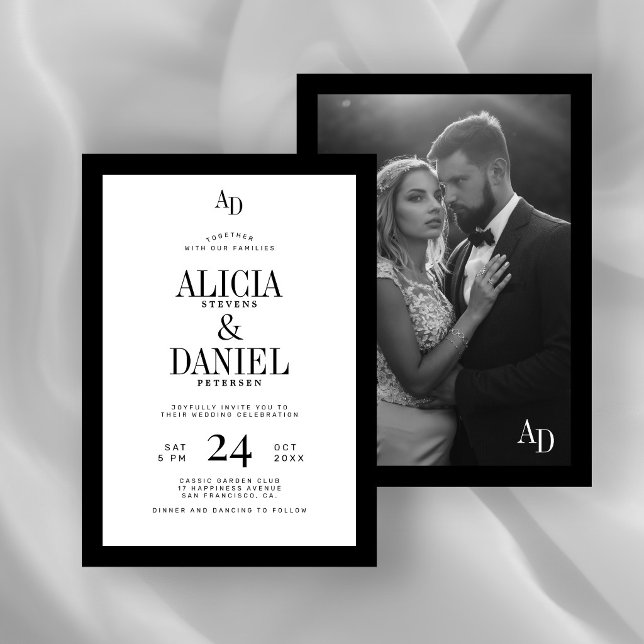 Old money classic black and white photo wedding invitation (Creator Uploaded)