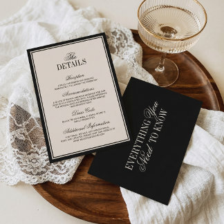 Old Money Classic Black Cream Wedding Details Enclosure Card