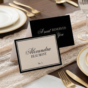 Old Money Classic Black Cream Wedding Place Card