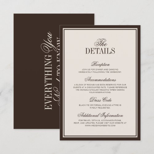 Old Money Classic Brown Cream Wedding Details Enclosure Card