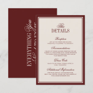 Old Money Classic Burgundy Cream Wedding Details Enclosure Card