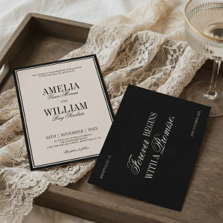 Old Money Classic Luxury Black Cream Wedding Invitation