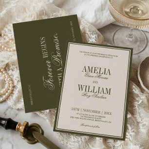 Old Money Classic Luxury Olive Green Cream Wedding Invitation
