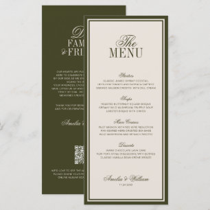 Old Money Classic Luxury Olive Green Cream Wedding Menu