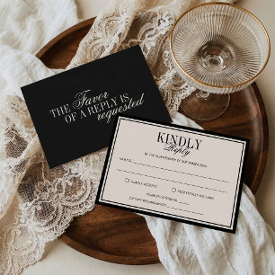 Old Money Classy Timeless Black Cream Wedding RSVP Card