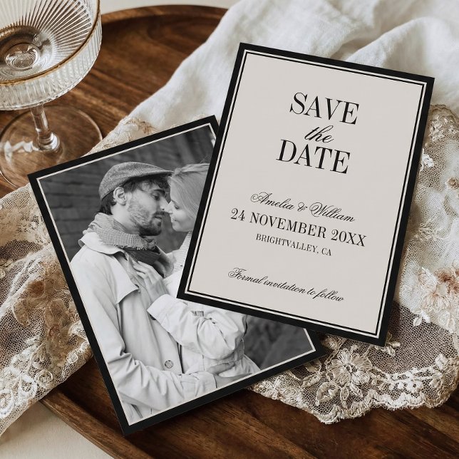Old Money Classy Timeless Black Cream Wedding Save The Date (Creator Uploaded)