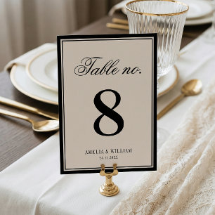 Old Money Classy Timeless Black Cream Wedding Table Number