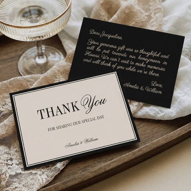 Old Money Classy Timeless Black Cream Wedding Thank You Card (Creator Uploaded)