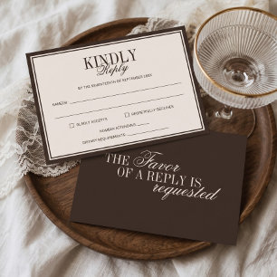 Old Money Classy Timeless Brown Cream Wedding RSVP Card