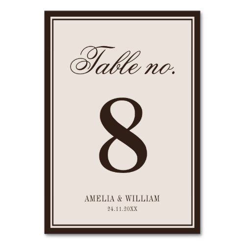 Old Money Classy Timeless Brown Cream Wedding Table Number