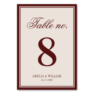 Old Money Classy Timeless Burgundy Cream Wedding Table Number