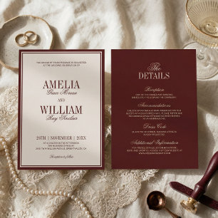 Old Money Classy Timeless Burgundy Wedding Invitation