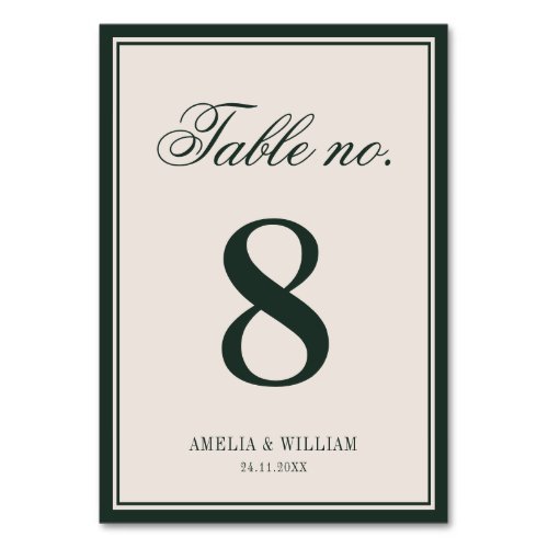 Old Money Classy Timeless Emerald Green Wedding Table Number