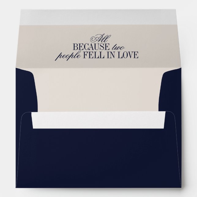 Old Money Classy Timeless Navy Blue Cream Wedding Envelope (Back (Bottom))